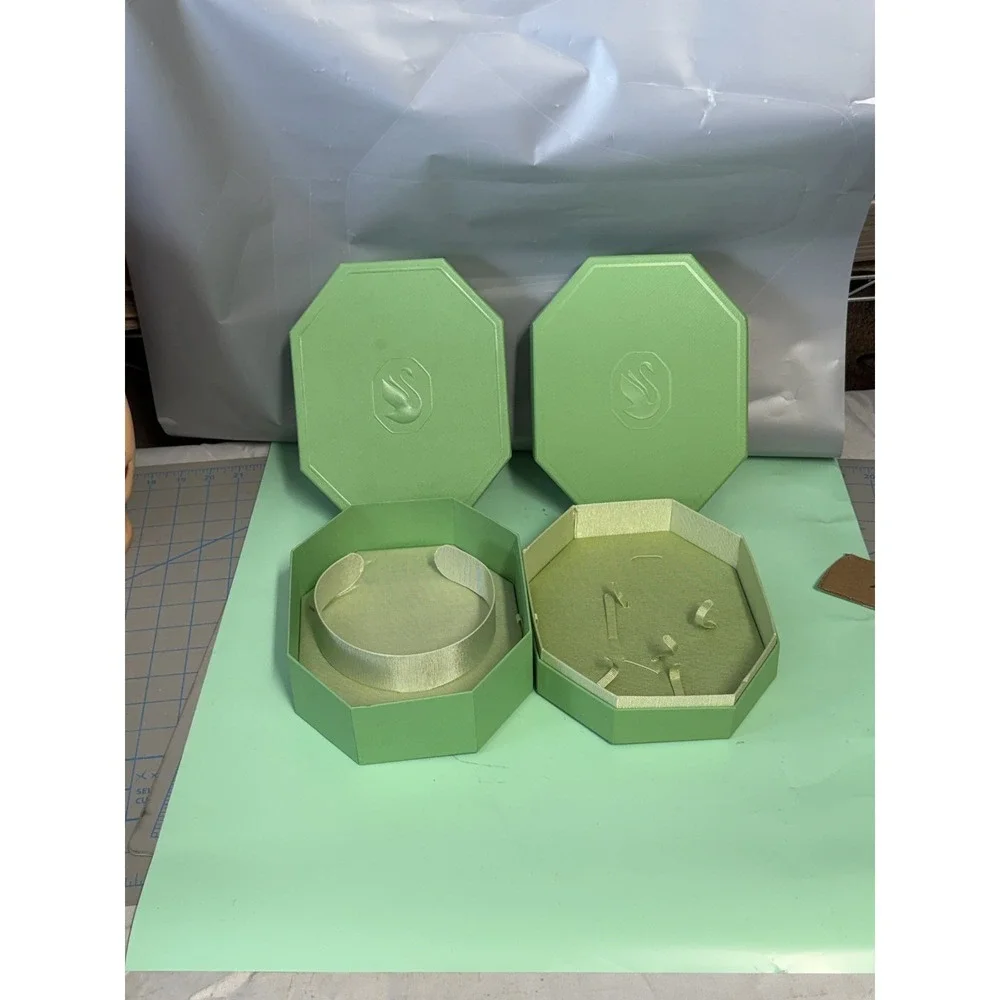 2x Swarovski Octagon Jewelry Box Green Swan Logo‎ Holder Case Storage Organizer
